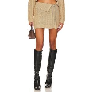 Camila Coelho 'Carmen' Beige Fold Over Cable Mini Skirt With Zip Size S